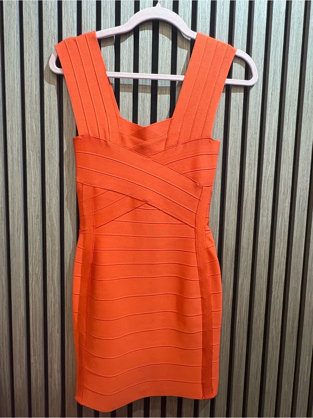 Herve Leger Vibrant Orange Bandage Mini Dress